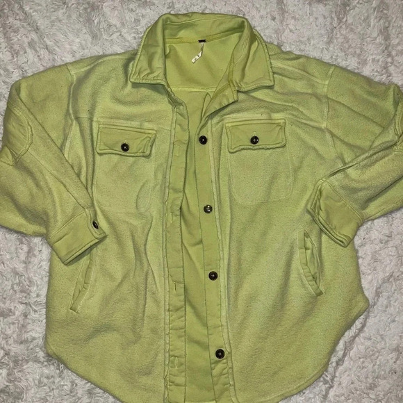 Free People Ruby Shacket Shirt Jacket Size Medium Neon Yellow / Lime Green - Picture 2 of 4